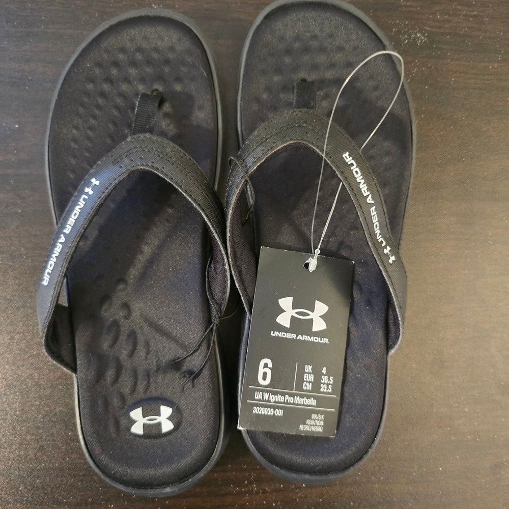 Under Armour Ignite Pro Marbella Sz 6 Womens Black Flip Flop Sandals 3026030-001